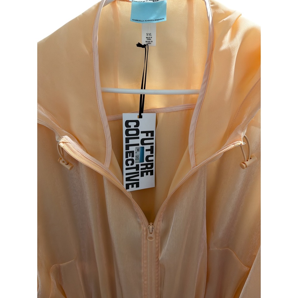 Future Collective Sheer Hooded Drawstring Waist Long Sleeve Jacket Peach Orange - Picture 4 of 4